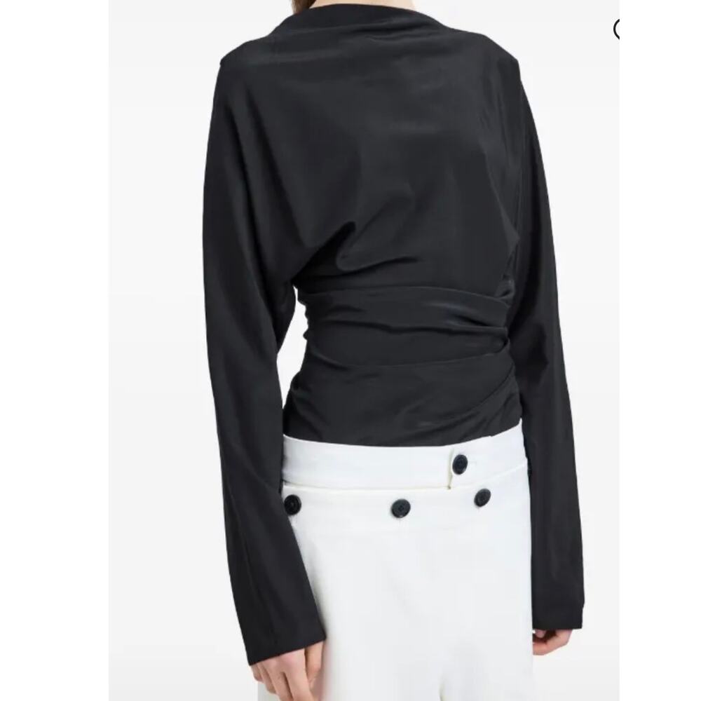 Proenza Schouler Keegan Stretch Silk Blend LS Top in Black 4 - Picture 2 of 7